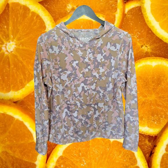 Gerry Pink White Tan Camo V Neck Hoodie Size Medium - Picture 2 of 9